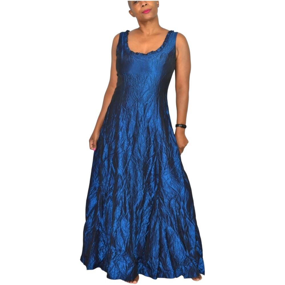 Vintage Taffeta Dress Blue Iridescent Crinkled Corset Laced Dawn Joy Size Medium